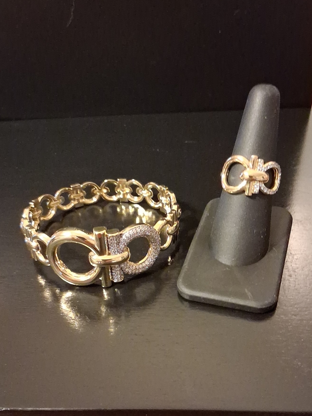 18k GF Pave Bangle And Ring Set New